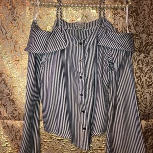 Striped open shoulder top.